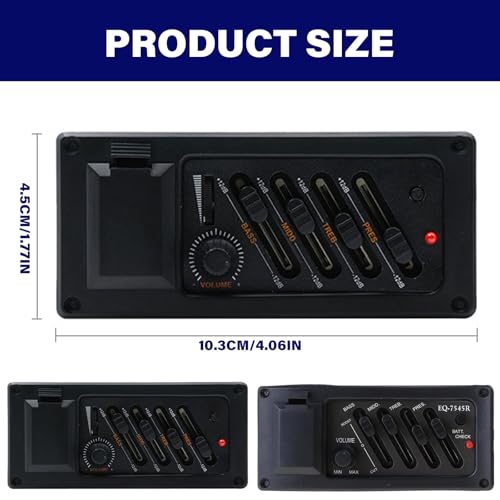 Ecualizador para Guitarra Eléctrica de 4 Bandas con Preamp y Control de Volumen, Negro miniatura 4