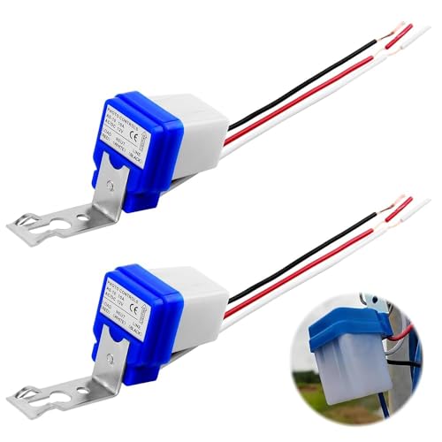 2 Piezas, AC/DC 12V 10A Automático Auto On Off,Sensor de luz fotointerruptor, Control Crepuscular para Exteriores, Compatible con Diversas Bombillas, Impermeable y Duradero