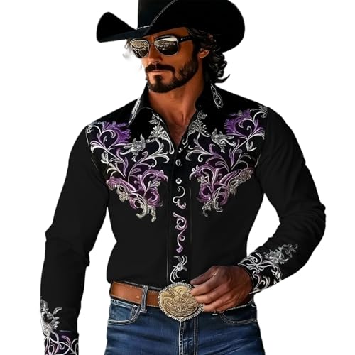 Chemise homme en jean délavé imprimé classique manches longues noir XXL