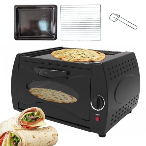 Horno eléctrico para pizza, 2100 W con control de temperatura, puerta de vidrio visual, bandeja de hornear y estante para Chapati, Lahmacun y Manakish