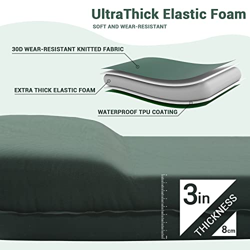 Camping Isomatte - 8 cm UltraThick Elastic Foam Selbstaufblasende Camping Matte mit Kissen Schnell Aufblasen in 25s für… - Image 3