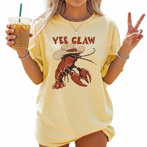 Yee Claw Crawfish Shirt, Funny Southern Tee, Western Cajun Shirt, Country Seafood Graphic, Comfort Colors Shirt (US, Alpha, Medium, Regular, Regular, Butter)