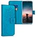 Produktbild kwmobile Hülle kompatibel mit Samsung Galaxy A20e - Kunstleder Wallet Case mit Kartenfächern Stand Blumen Zwillinge Dunkelblau