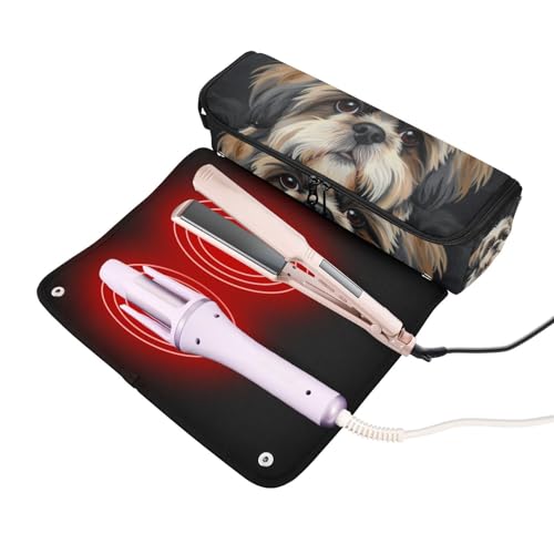 Bolsa de viaje para herramientas de cabello y alfombrilla resistente al calor con cremallera, organizador removible para planchas y rizadores miniatura 2
