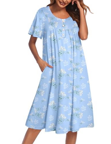 Image of Ekouaer House Dress for Women with Pockets Short Sleeve Moo Moos Plus Size Nightgowns Floral Print Mumu Dresses