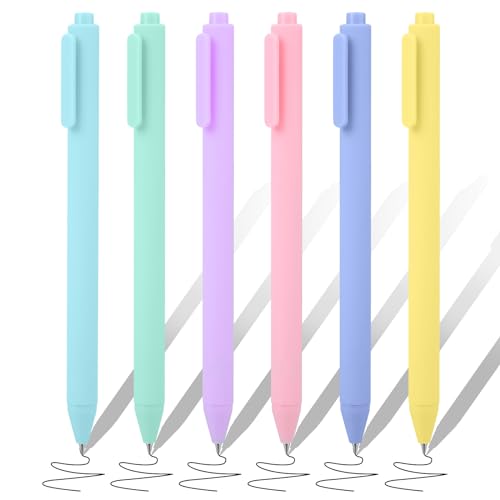Amaxiu Retractable Pastel Gel Ink Pens, 6 Pcs 1.0mm Black Ink Ballpoint Pens Cute Rollerball Pens Smooth Writing Pens Aesthetic Ball Point Pen School Office Supplies