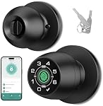 Poignée de porte intelligente avec clavier, Verrouillage de porte intelligent par mot de passe, Verrouille de porte avec empreinte digitale, Entrée sans clé (Matte Black)
