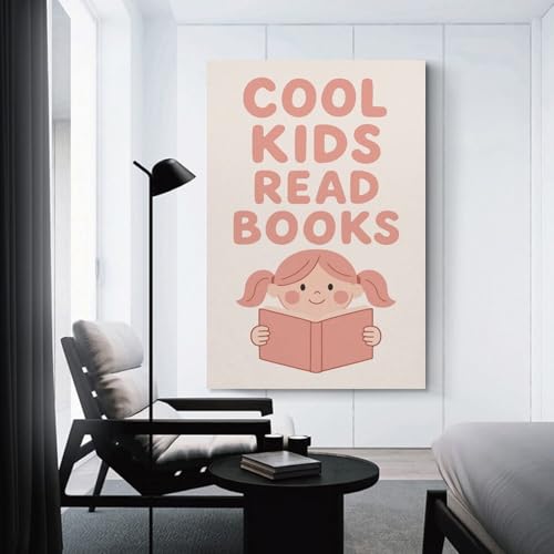 Peinture à l'huile Cool Kids Read Books sur toile décoration esthétique 50x75 cm