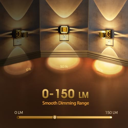 Image of Briignite Night Light Projector, LED Night Lights Plug into Wall, 180 Rotating Night Light for Kids, Dusk to Dawn Sensor, 0-150LM Dimmable, Warm White Ambient Lighting for Bathroom, Golden, 2 Pack