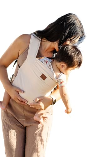Image of Original Happy Baby Carrier - Newborn to Toddler Carrier - 50% Linen/50% Cotton - Ethically Made - Lightweight and Adjustable - Almond Color