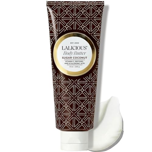 LaLicious Brown Sugar Vanilla Whipped Body Butter 8oz | Ultra-Hydrating Shea Butter Cream with Hyaluronic Acid, Vitamin C & Peptides | Deep Moisturizing Lotion for Dry Skin | Firming & Skin-Softening
