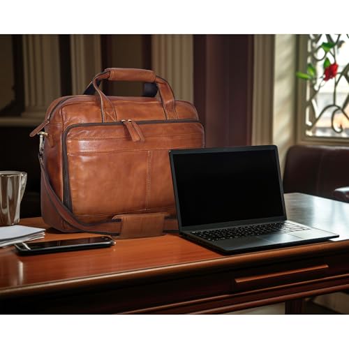 Image of Oak Leathers Leather Messenger Bag for Men and Women - Laptop Briefcase Bag For College, Office, Adjustable Shoulder Strap