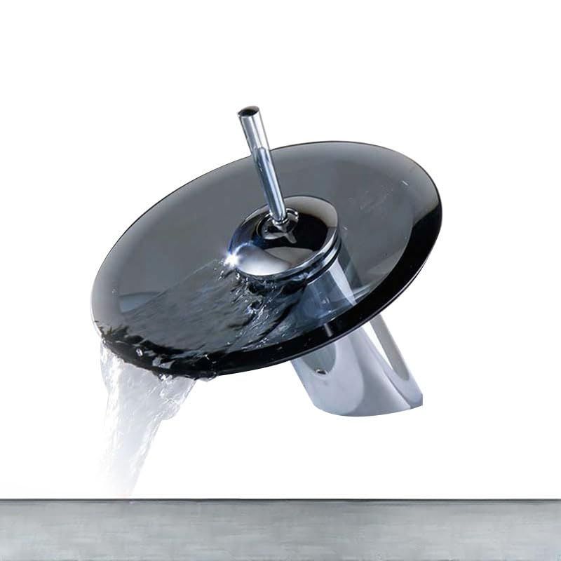 GXRQLHYZ Grifo de baño Negro Cascada, Mezclador frío y Caliente, Grifo Lavabo grúa, diseño Moderno Vidrio for Montaje en Cubierta Fregadero