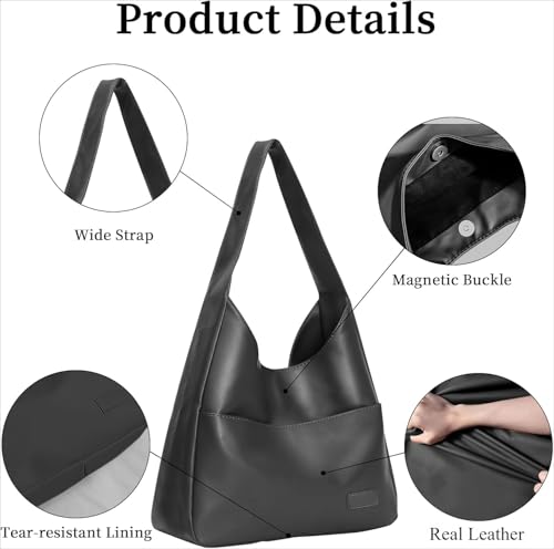 Large Genuine Leather Hobo Tote Bag for Women - Soft Shoulder Handbag4