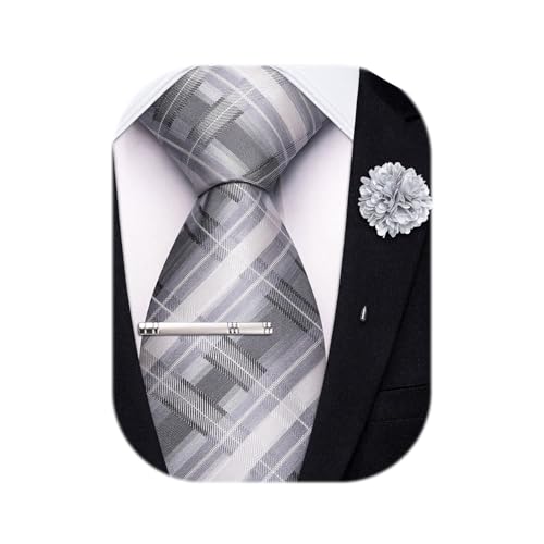 Image of Hi-Tie 63 inches Striped Paisley Extra Long Ties for Men Silk Necktie with Lapel Pin Tie Clip Big and Tall Men Formal Wedding