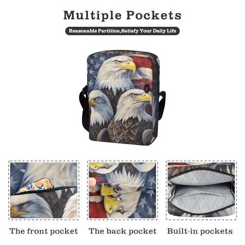 Crossbody Bag American Flag Eagle 4th Of July Independence Day Messenger Bag for Women Men Purse Shoulder Bag Satchel Bag with Adjustable Strap 202a70432
