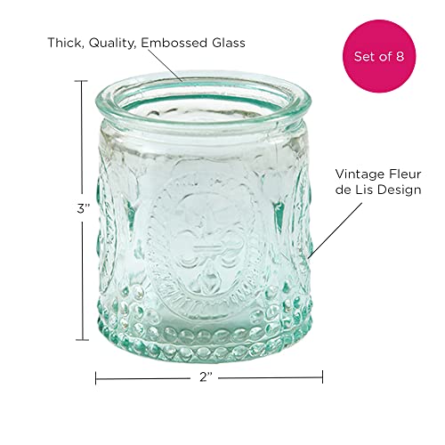 Kate Aspen Vintage Blue Glass Tealight & Votive Candle Holders (Set of 8), Farmhouse Decor, Room Decoration, Shelf Decor