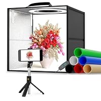 Heorryn - Scatola luminosa professionale per studio fotografico, 140 cm, kit tenda pieghevole con luci LED dimmerabili a 576 luminosità e 3 sfondi per