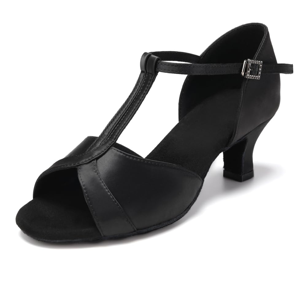 HIPPOSEUS Zapatos de Baile Latino Mujer con Correa en T Puntera Abierta Zapatos de Baile de Salón Salsa y Bachata