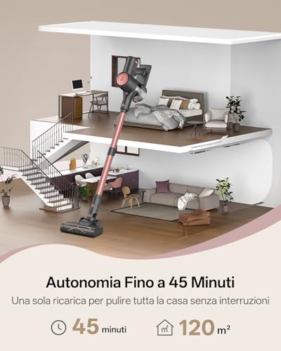 Vexilar Aspirapolvere Senza Fili Potente 45000Pa/ 45 Min, V10Pro Scopa Elettrica Senza Fili Antigroviglio,Ultraleggero,Aspirapolvere Senza Sacco per Pavimenti/Tappeti - Immagine 2