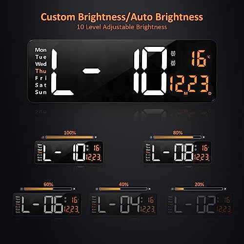 Image of Digital Wall Clock, 16 inch Large Digital Clock with Time Date Temp Week, Timer, 12 /24Hr, Auto-Dimming, Remote Control for Living Room /Classroom /Gym /Church /Store /Garage (Orange)