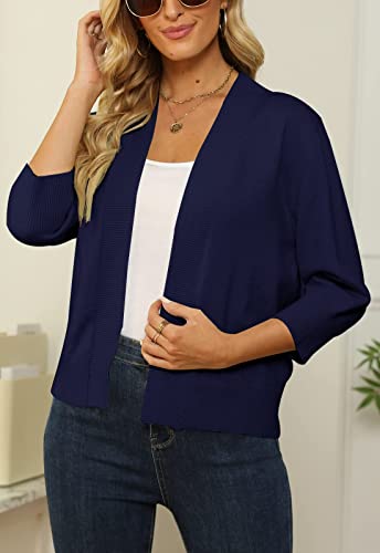 Image of Women's 3 /4 Sleeve Cropped Cardigan Sweater Open Front Short Shrugs Cardigans Lightweight Sweaters
