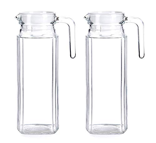 TIENDA EURASIA® Pack 2 Jarras de Agua - Jarras de Cristal con Tapa - Medida Universal Ideal para Neveras (Cuadrada 2 x 1 L - 9,3 x 25 x 12,5 cm)