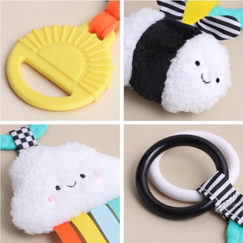 Image of Itzy Ritzy Teething Activity Toy - Bitzy Busy Ring Infant Teething Toy Features Braided Ring & Dangling Toys, Includes Teether, Ribbons, Crinkle Sound & Jingle Bell - 0 Months & Up (High Contrast)