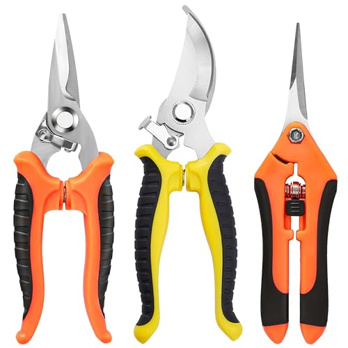Estares 3 Pack Stainless Steel Garden Shears Pruning Set, Bypass, Serrated, and Straight Blade...