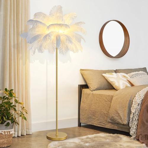 KOSHSH Federlampe Stehlampe Wohnzimmer,Stehlampe Federn...