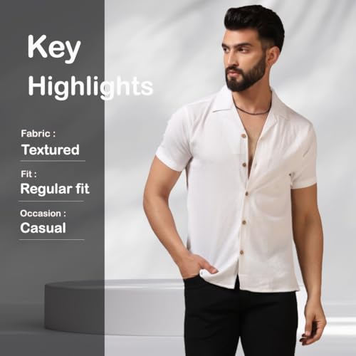 Image of TAGDO Men's Regular Fit Textured Fabric Shirts | Camp Collar & Short Sleeve Button-Down Shirt for Man | Comfortable with Smart Casual Look, Summer Beachwear (5171)