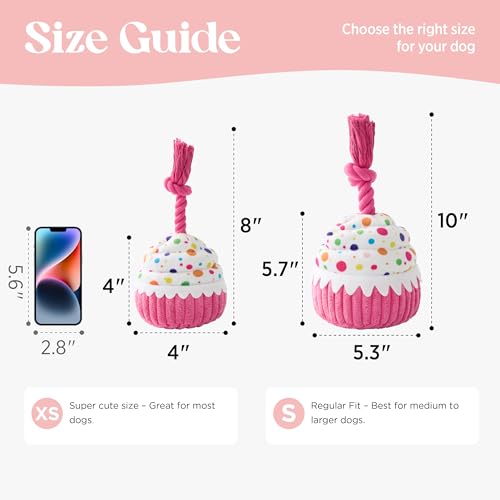 LE SURE Dog Birthday Cake Toy - Cute Squeaky Dog Toy for Gentle Chewers with Interactive Tug Rope, Plush Interactive Toy for Adult Dogs Birthday Party, Standard, Pink - image 6