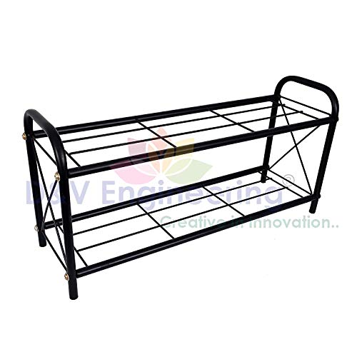 Image of D&V Engineering 2-Tier Metal Book Rack, Compact Storage Bookshelf & Bookcase for Home, Office, Kids' Room - Black