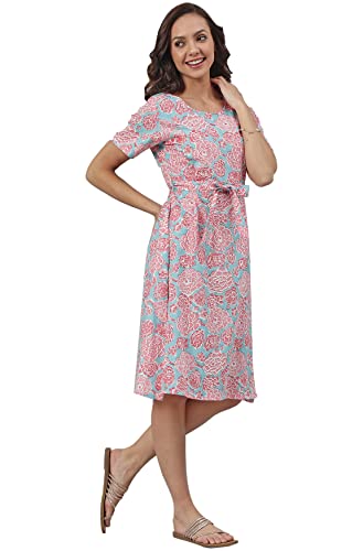 Image of Janasya Women's Light Pink Cotton Western Dress