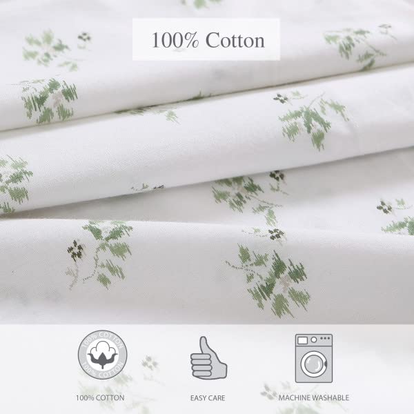 Image of Stone Cottage - Full Sheets, Cotton Percale Bedding Set, Crisp & Cool Ideal Bedding Set (Green Sketchy Ditsy, Full)