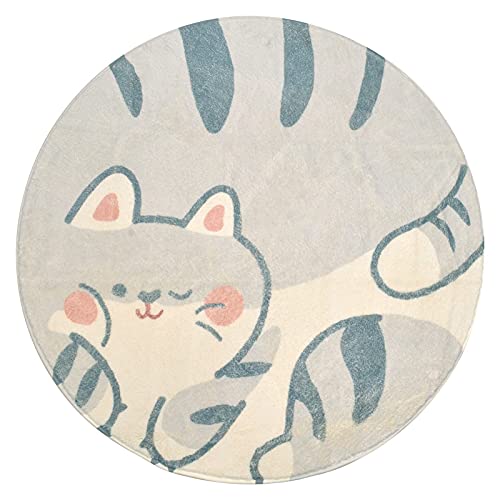 Tealp Kids Play Rug 4Ft,Round Area Rug Kids Nursery Door Mat Soft Plush Non-Slip Childrens Carpet For Bedroom Living Room Kids Playroom,Grey Cat #TOP1