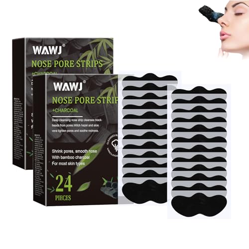WAWJ® Tiras Nasales 48 Pcs, CarbónTiras Nasales, Tiras nasales de limpieza Profunda, Mantenga la Piel Clara y Apriete los Poros, Para Puntos Negros Para Todo Tipo de Piel