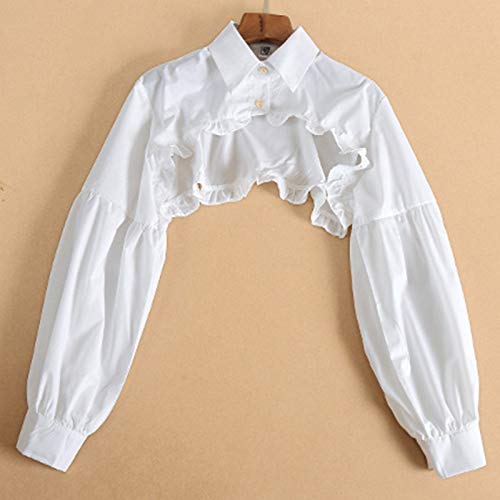 DYNWAVE Blusa Feminina de Algodão Falso com Gola Falsa Destacável Meia-camisa de Lapela - Branco