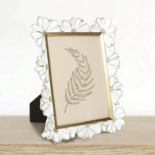 Image of Antique Floral Picture Frame - Resin & Glass Victorian-Style Frame for Tabletop or Wall Decor (White, 5 inch x 7 inch)
