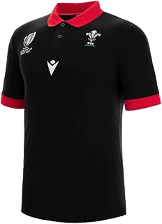 Macron Wales 2023 RWC Rugby Cottonpoly Polo Football Soccer T-Shirt (Black)