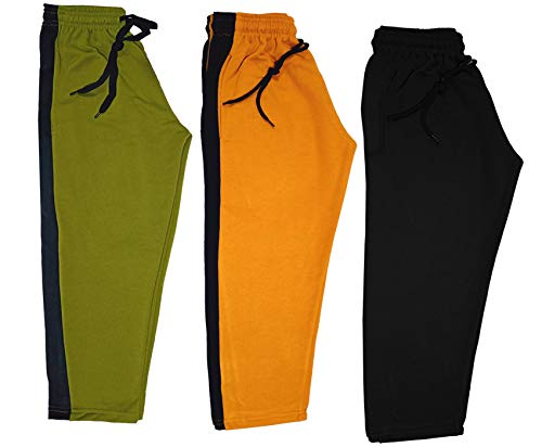 Image of indi weaves Kids Unisex Solid Fleece Warm Track Pants Winter Lower for Boys & Girls (Black; Mustard; Mehadi; 4-5 Years) Pack of 3