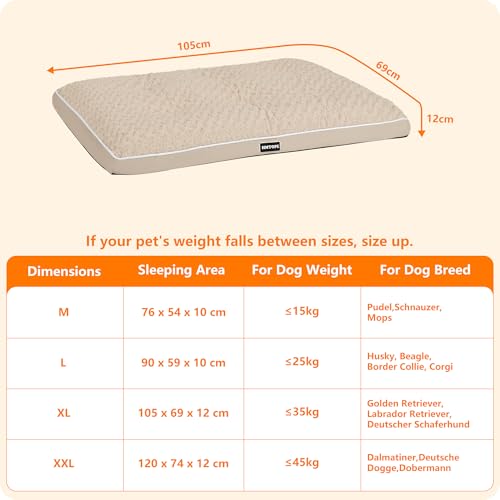 HMTOPE Orthopädisches Hundebett, Hundematte im Doppelstock-Design, Waschbar Hundekissen, Abnehmbar Hundekorb, 105 cm für Mittelgroße Hunde, Beige