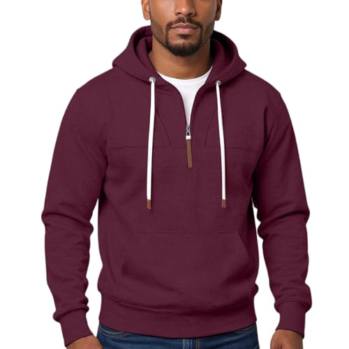 Mens Quarter Zip Hooded Sweatshirt Fashion Tactical Pullover Hoodie with Pockets, Outdoor Casual Hiking Wear