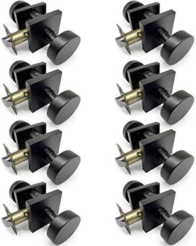 Villar Home Designs Easy to Install Passage Door Handles Knobs Locks for Right and Left Handed Doors for Closet, Hall, Bedroom Black and Satin Nickel (Black Matte, 8 Pack)
