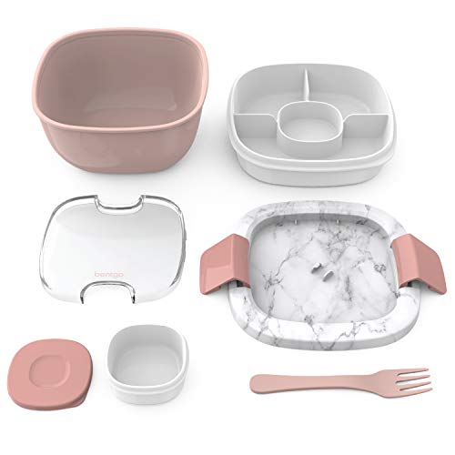 Bentgo Salad Lunch Container with Toppings Tray and Fork (Blush Marble) - Image 4