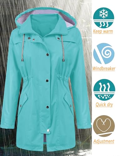 Image of LOMON Raincoat Women Waterproof Long Hooded Trench Coats Lined Windbreaker Travel Jacket S-XXL