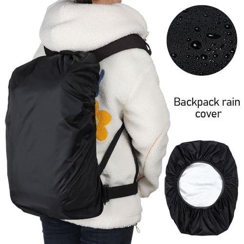 Image of Backpack Rain Cover Waterproof Coated Bag Protector with Adjustable Buckle and Storage Pouch, Elastic Dustproof Cover for Laptop, School, Trekking, Hiking and Travel Backpacks