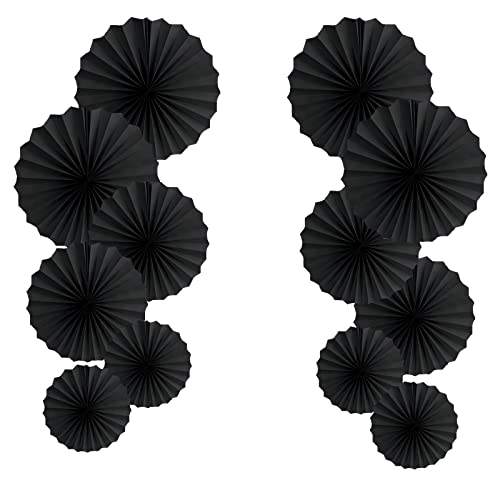 HQZ Black Party Hanging Fans DIY Set - 12pcs Set Pinwheels Fan DIY Paper Craft for Wedding, Birthday, Christmas Party Decoration