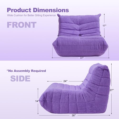 Image of Bean Bag Chair Big Sofa Beanbag Chair for Adults Fireside Chair Bean Bag Lounger with Memory Foam Filled for Home,Apartment or Gaming Venue(Purple Teddy)