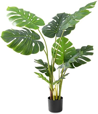 Artificial Tree-Faux Plants Indoor Outdoor- Keloteven 4FT Artificial Monstera Fake Tall Tree 11 Leaves - Artificial Plants for Home Decor, Office, Living Room and Pito Decoration, MD120